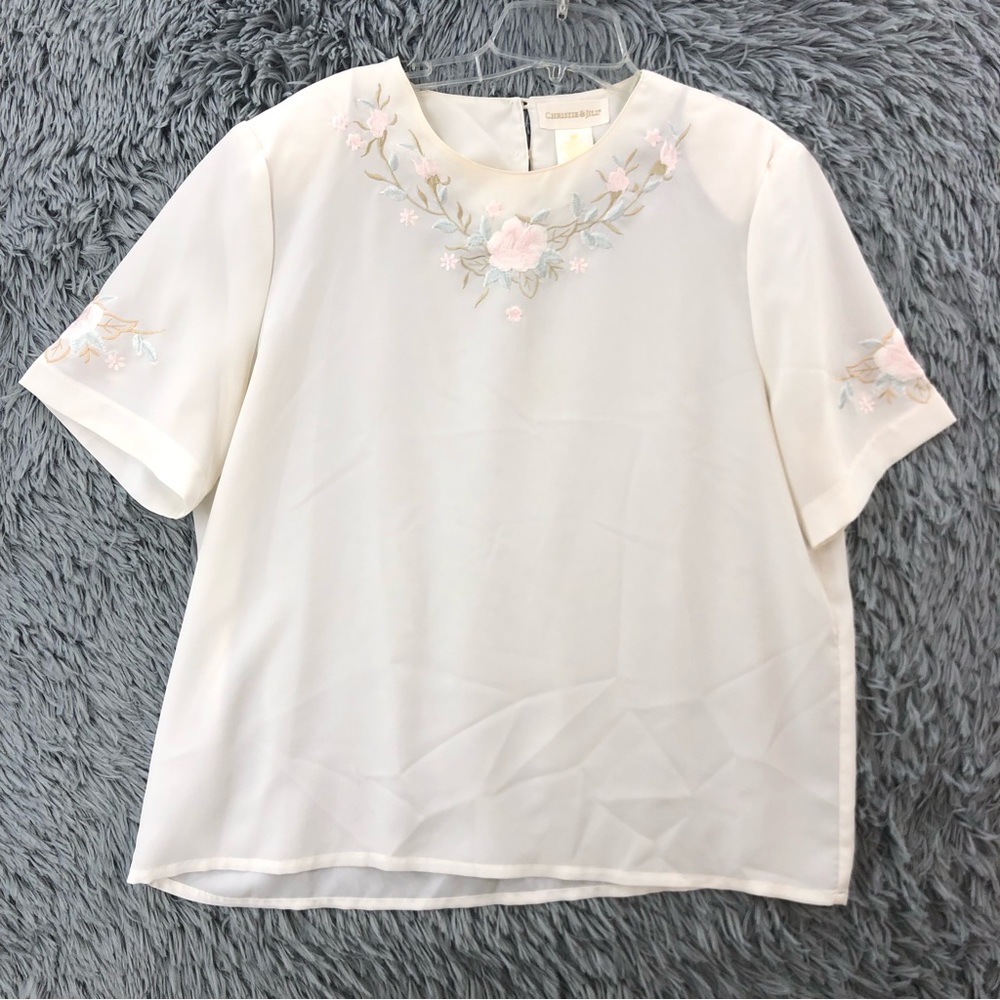 Christie & Jill Blouse Womens Size 16 Vintage Cottage Core Flower Floral White